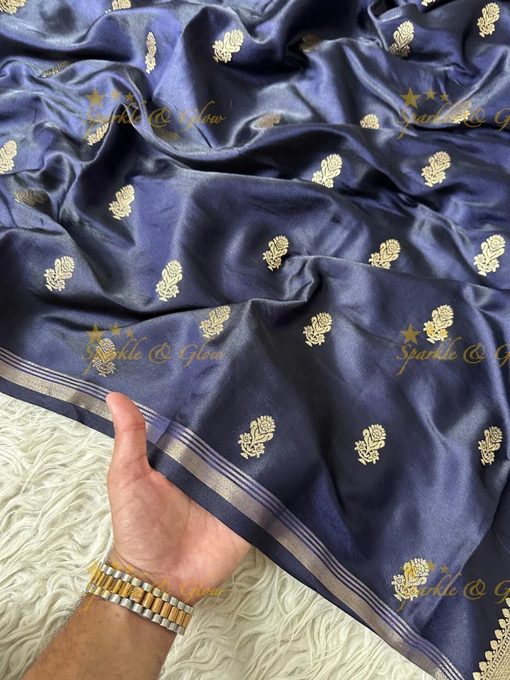 Premium Katan Silk Saree with Golden Zari Buttas