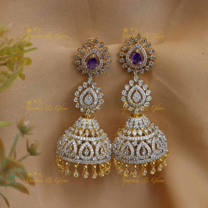 Grand GJ Polish Floral American Diamond Jhumka