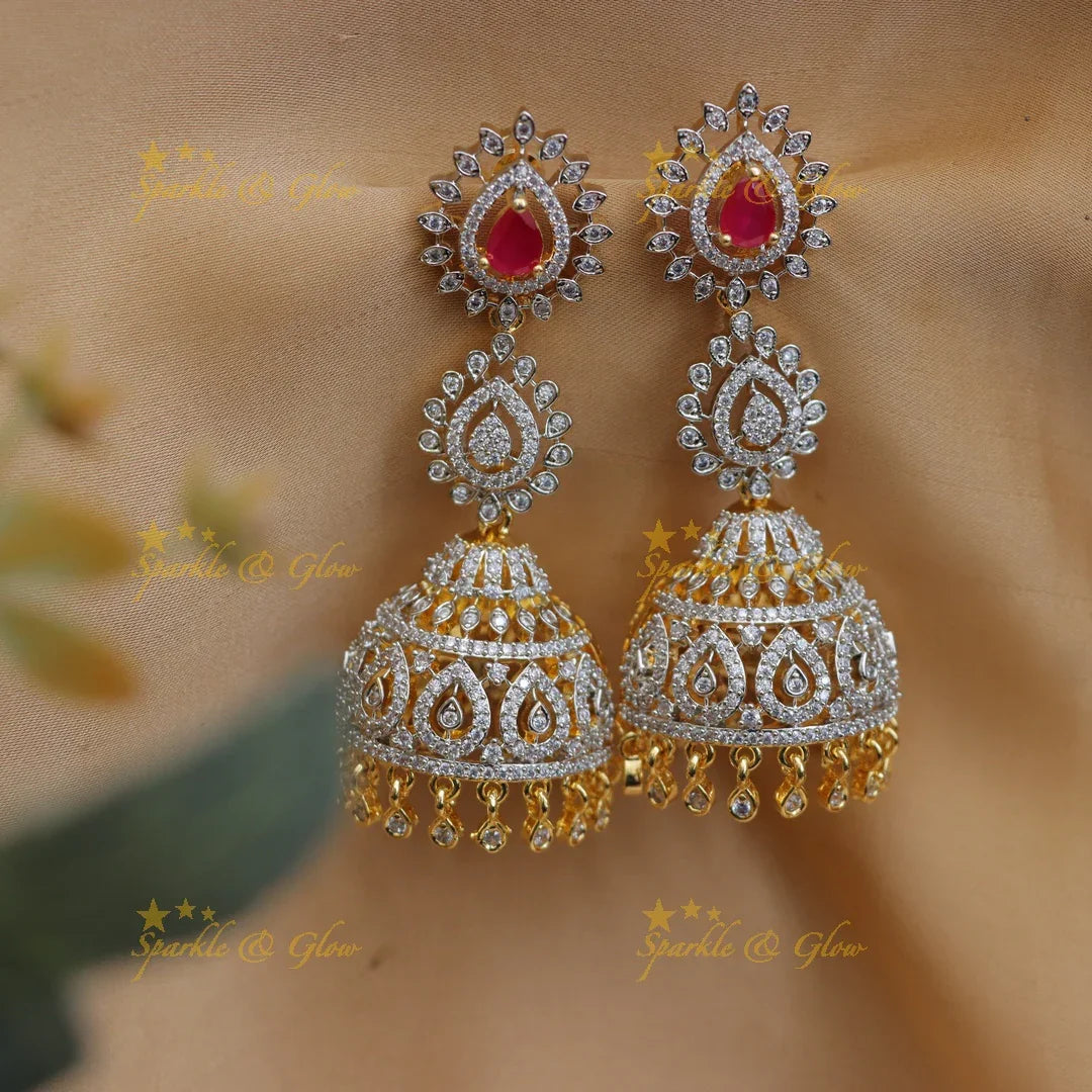 Grand GJ Polish Floral American Diamond Jhumka