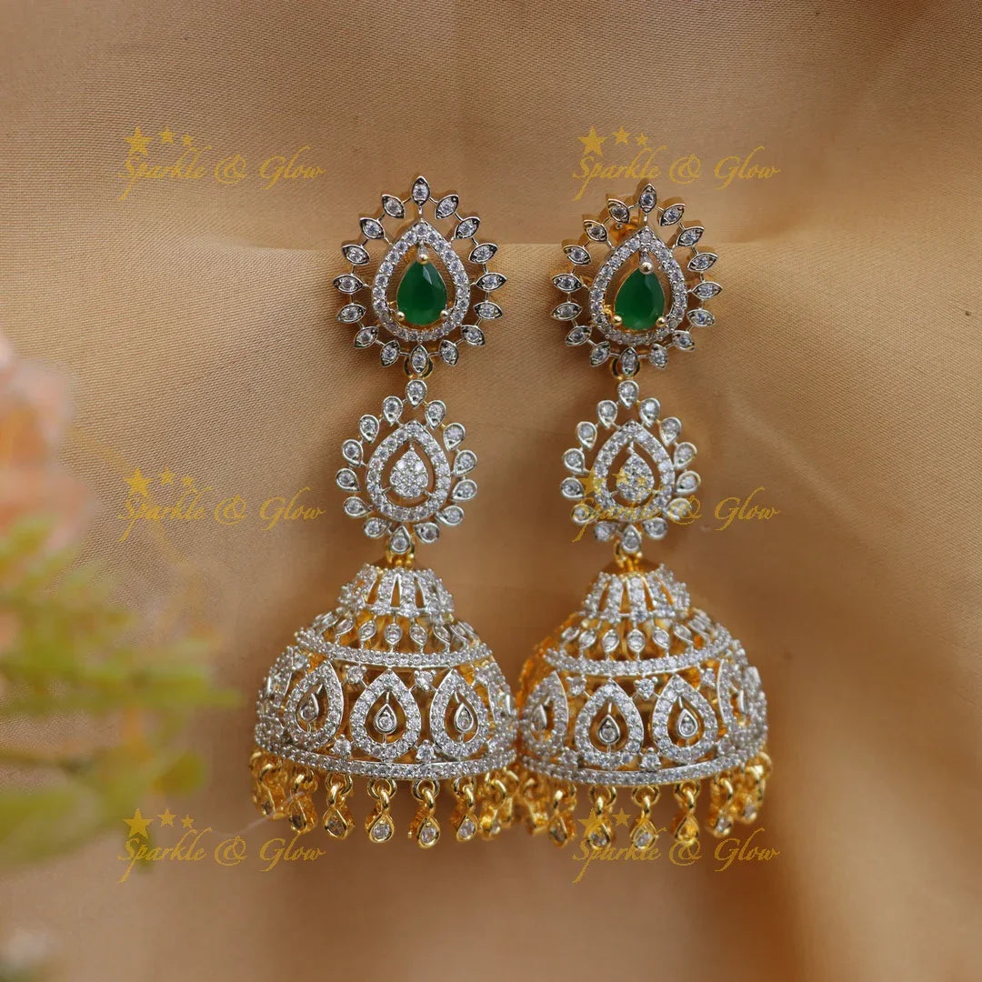 Grand GJ Polish Floral American Diamond Jhumka