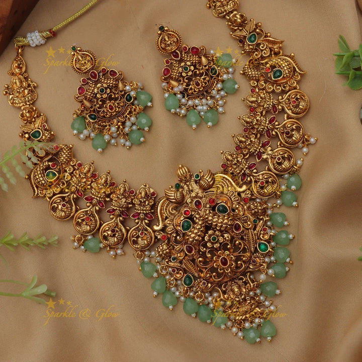 Elegant Lakshmi Peacock carved Coin design Short necklace