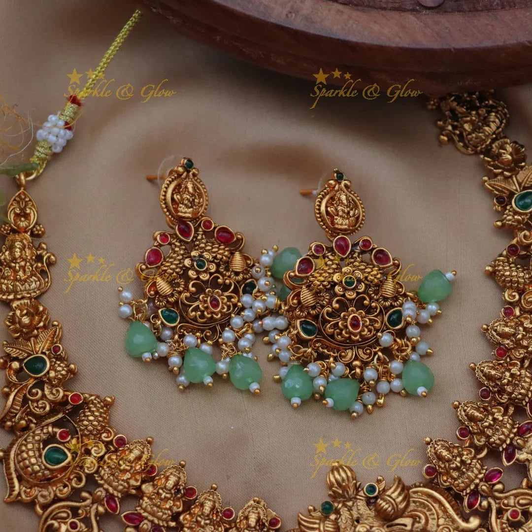 Elegant Lakshmi Peacock carved Coin design Short necklace