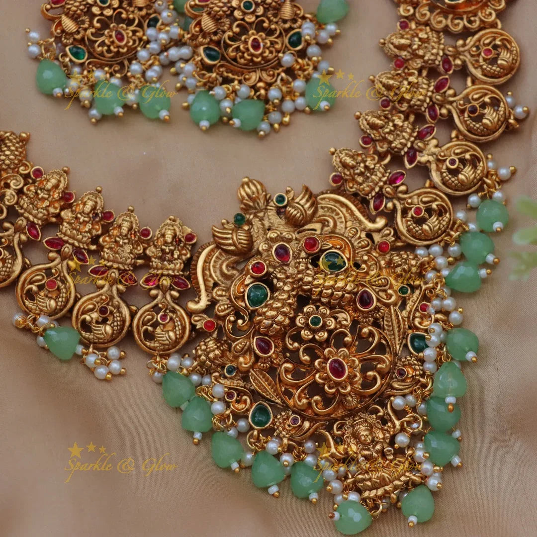 Elegant Lakshmi Peacock carved Coin design Short necklace