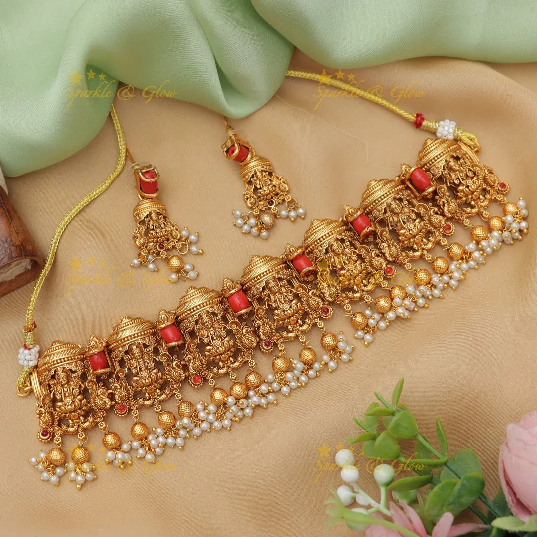 Stunning Lakshmi Peacock carved Gopuram design Choker