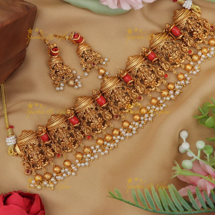 Stunning Lakshmi Peacock carved Gopuram design Choker