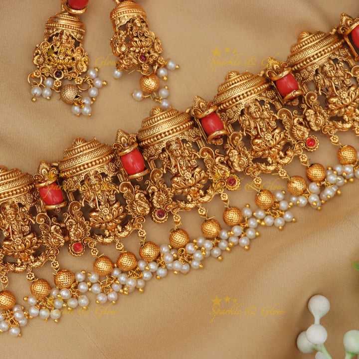 Stunning Lakshmi Peacock carved Gopuram design Choker