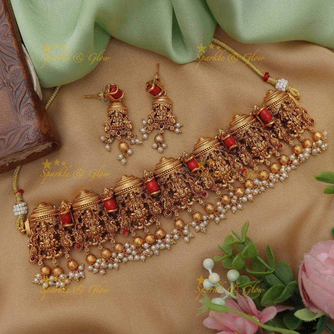 Stunning Lakshmi Peacock carved Gopuram design Choker
