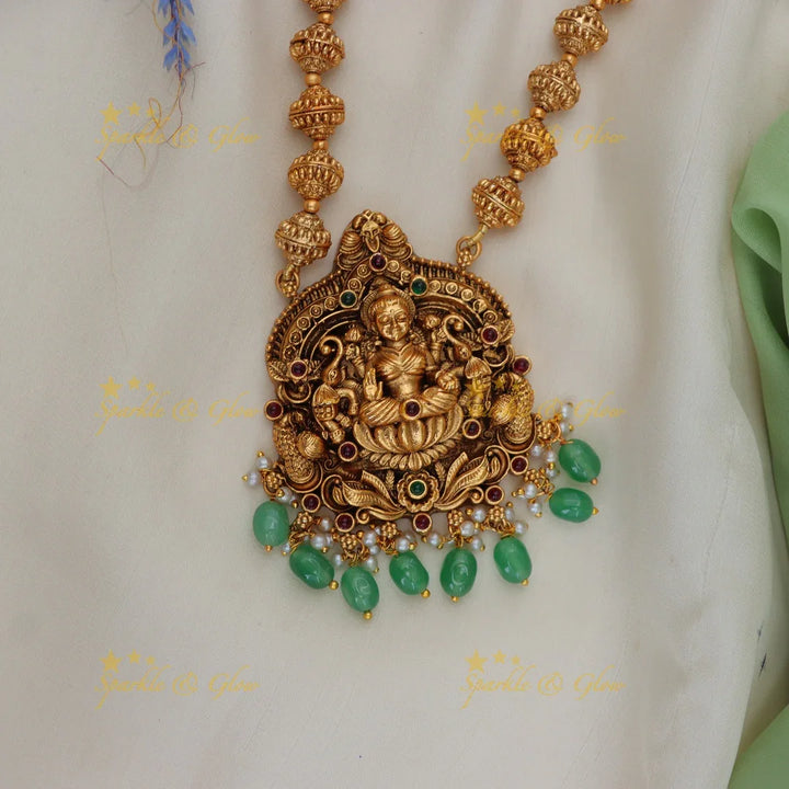 Stunning Lakshmi Elephant pendant Chain with green beads
