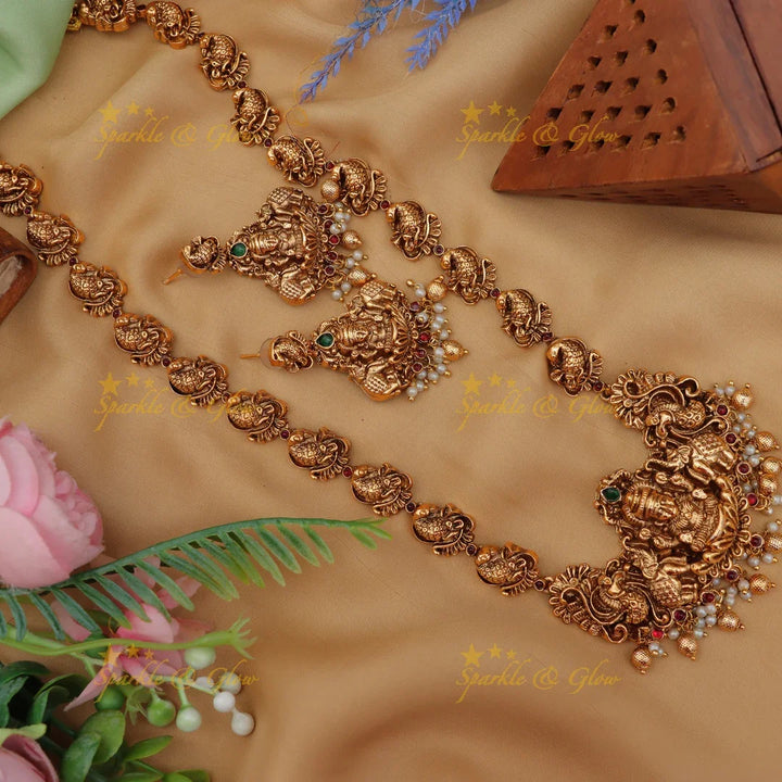 Stunning Lakshmi Peacock Elephant carved Long necklace