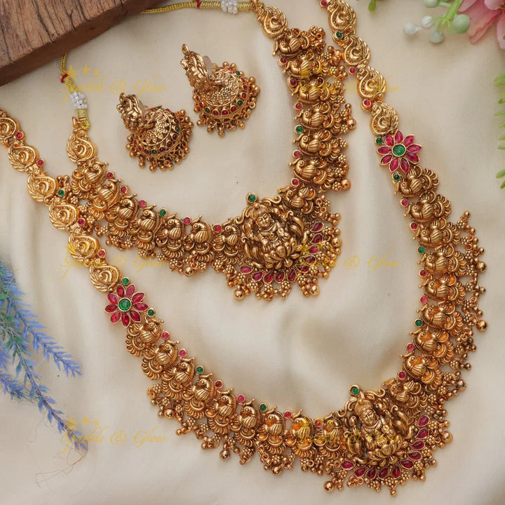 Premium Gold alike Lakshmi Peacock carved Budgeted Bridal Set