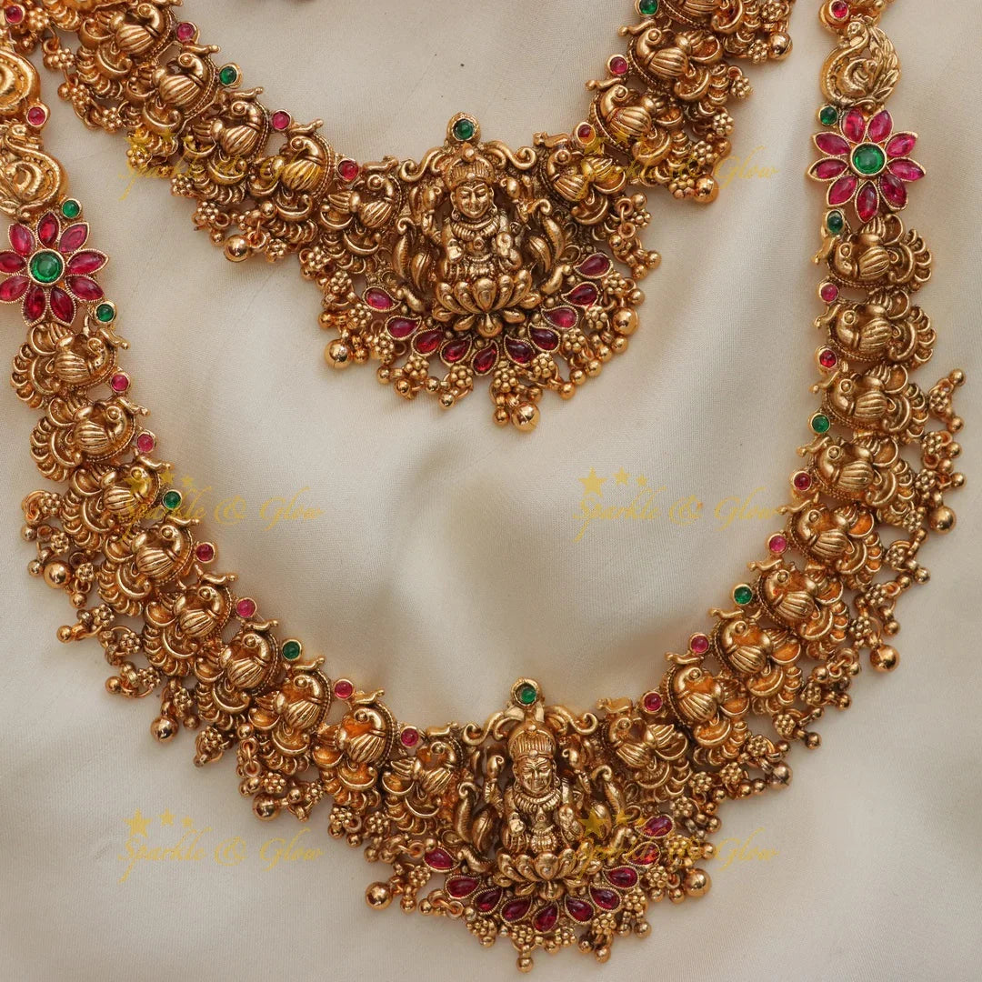 Premium Gold alike Lakshmi Peacock carved Budgeted Bridal Set