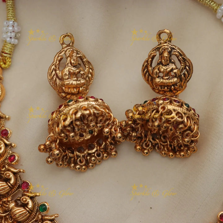 Premium Gold alike Lakshmi Peacock carved Budgeted Bridal Set