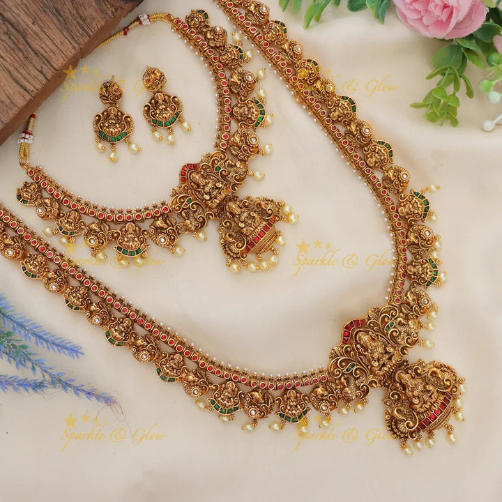 Grand Lakshmi Peacock carved Budgeted temple Bridal set