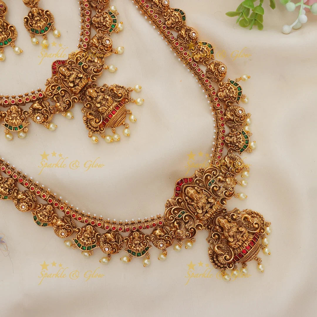 Grand Lakshmi Peacock carved Budgeted temple Bridal set