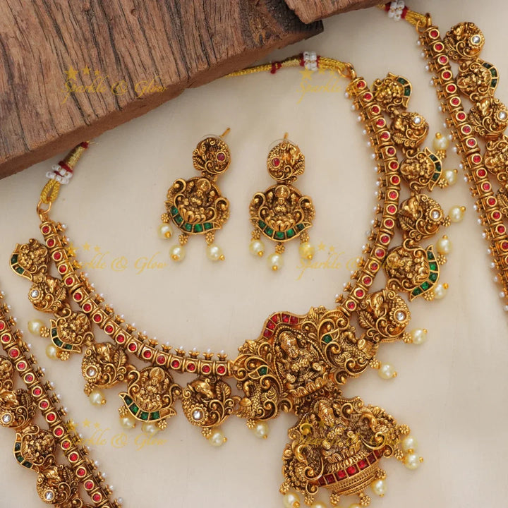 Grand Lakshmi Peacock carved Budgeted temple Bridal set