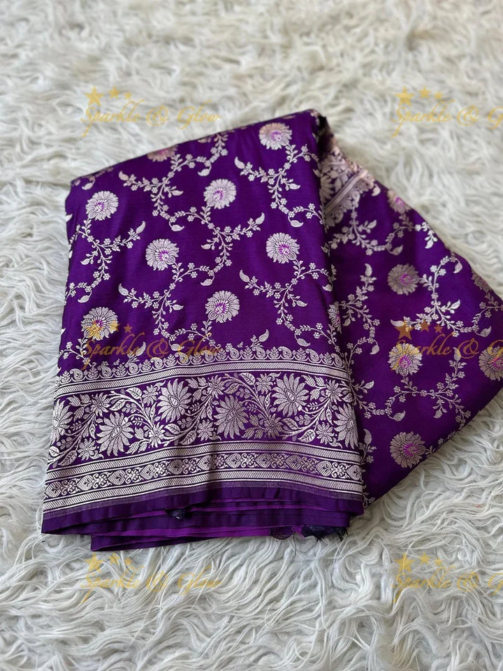 Regal Banarasi Mashru Silk Saree in Royal Purple Zari Weave