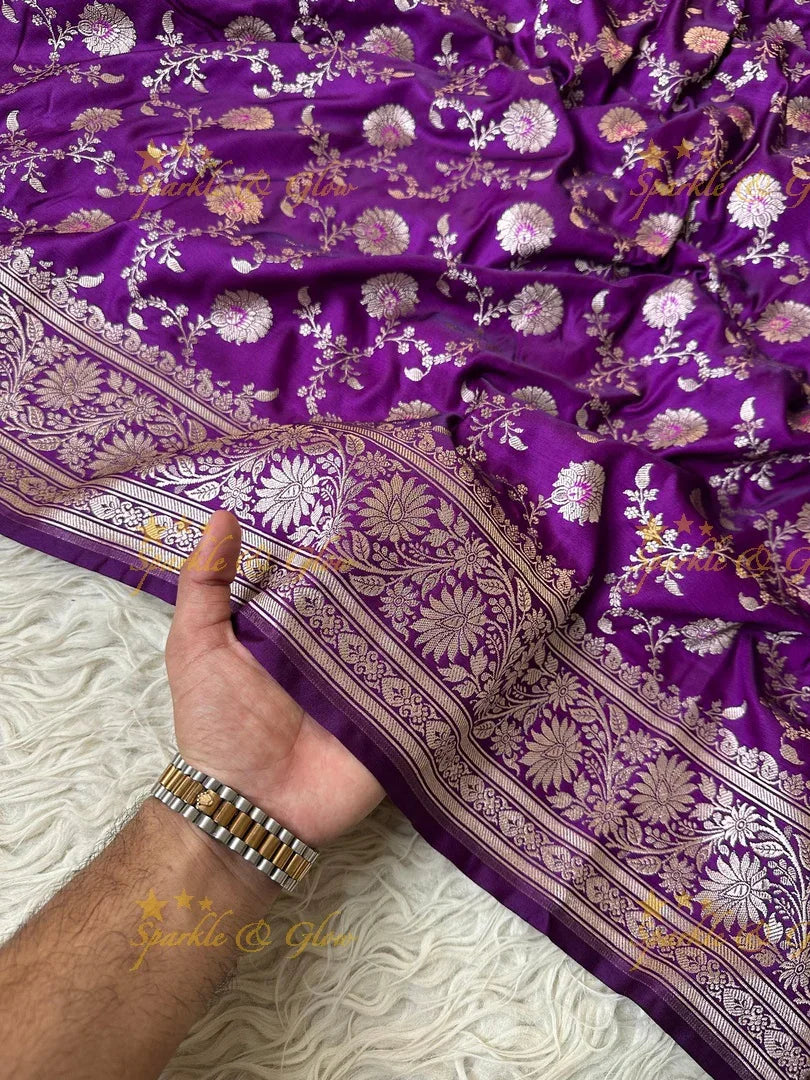 Regal Banarasi Mashru Silk Saree in Royal Purple Zari Weave