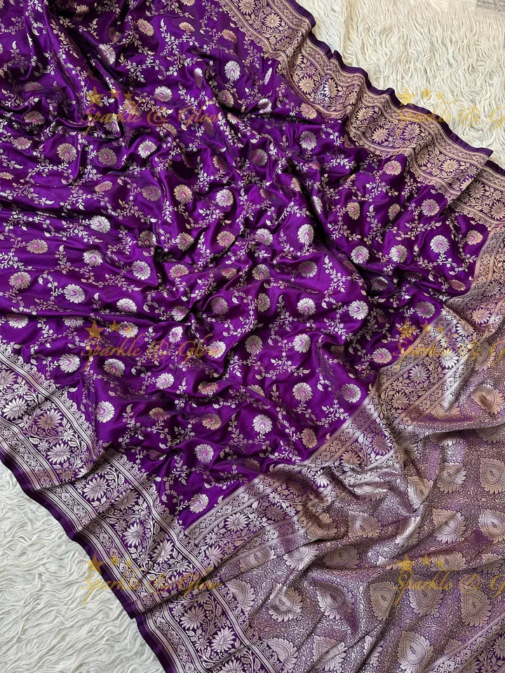 Regal Banarasi Mashru Silk Saree in Royal Purple Zari Weave
