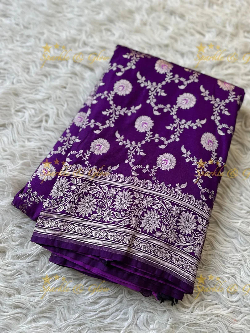 Regal Banarasi Mashru Silk Saree in Royal Purple Zari Weave
