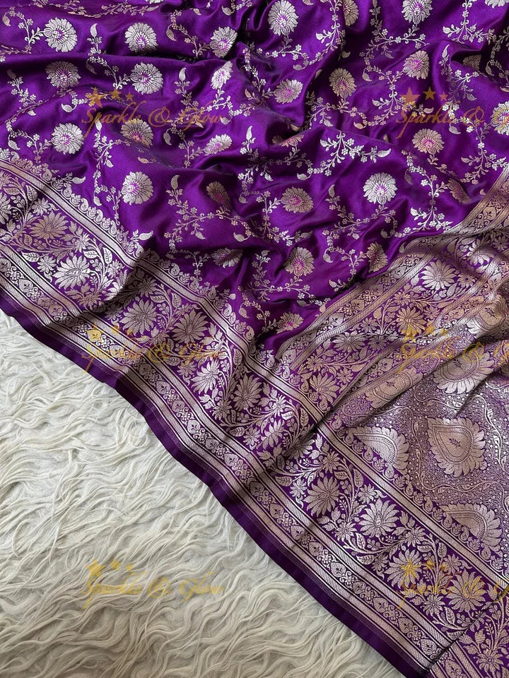 Regal Banarasi Mashru Silk Saree in Royal Purple Zari Weave