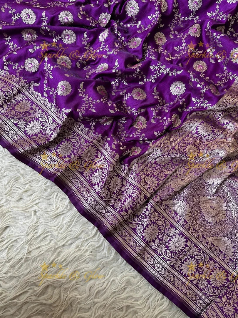 Regal Banarasi Mashru Silk Saree in Royal Purple Zari Weave