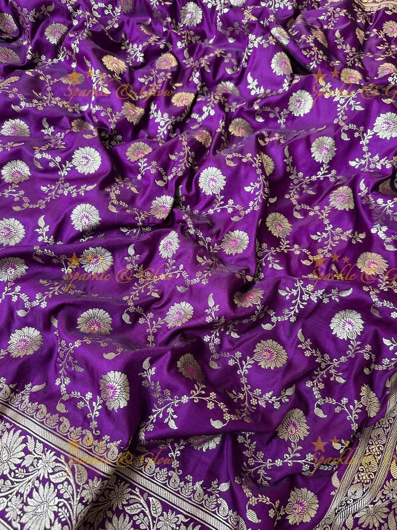 Regal Banarasi Mashru Silk Saree in Royal Purple Zari Weave