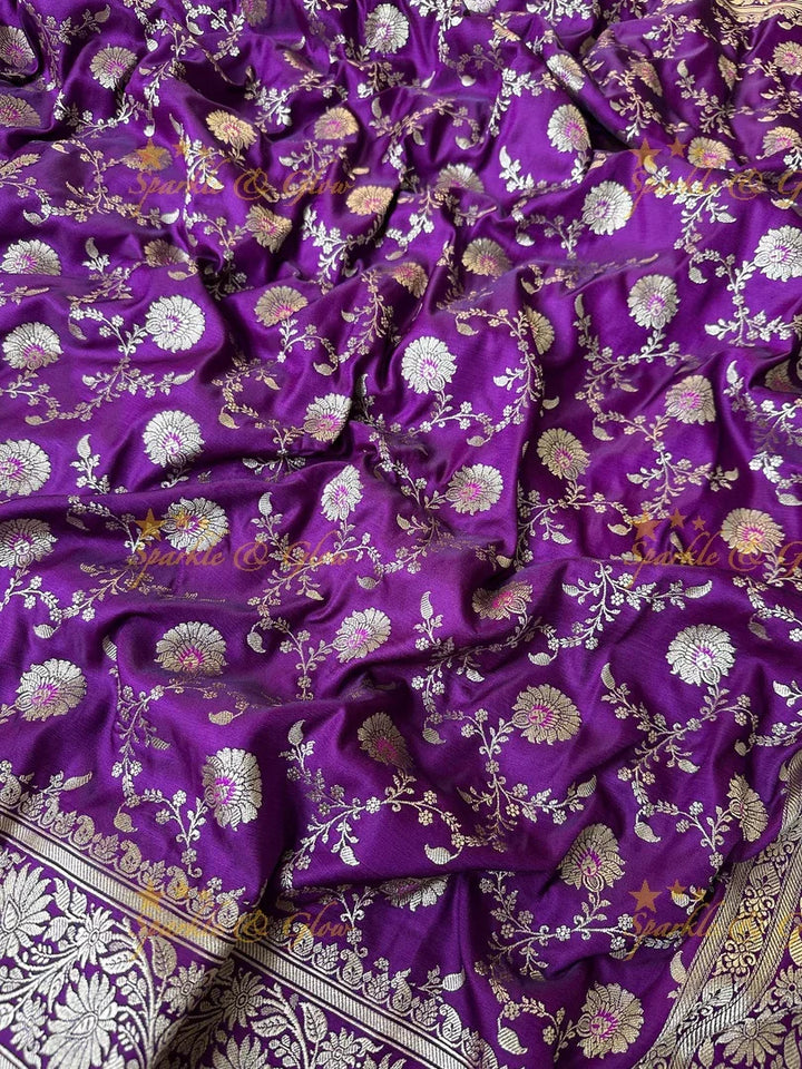Regal Banarasi Mashru Silk Saree in Royal Purple Zari Weave