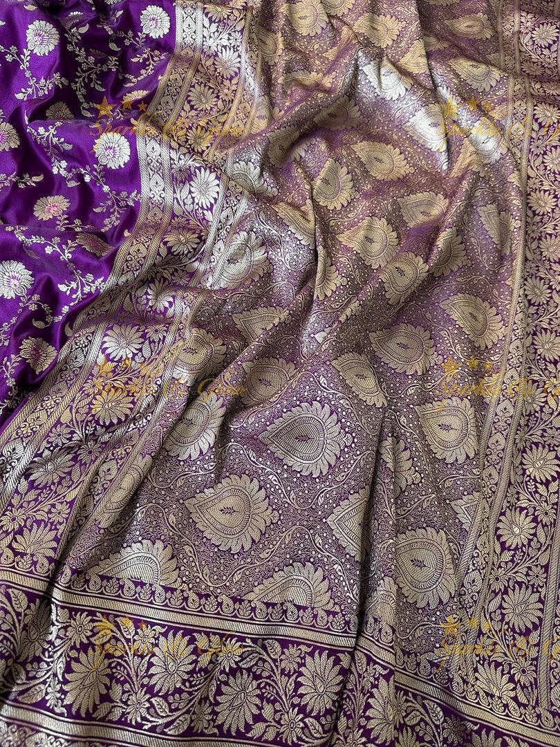 Regal Banarasi Mashru Silk Saree in Royal Purple Zari Weave
