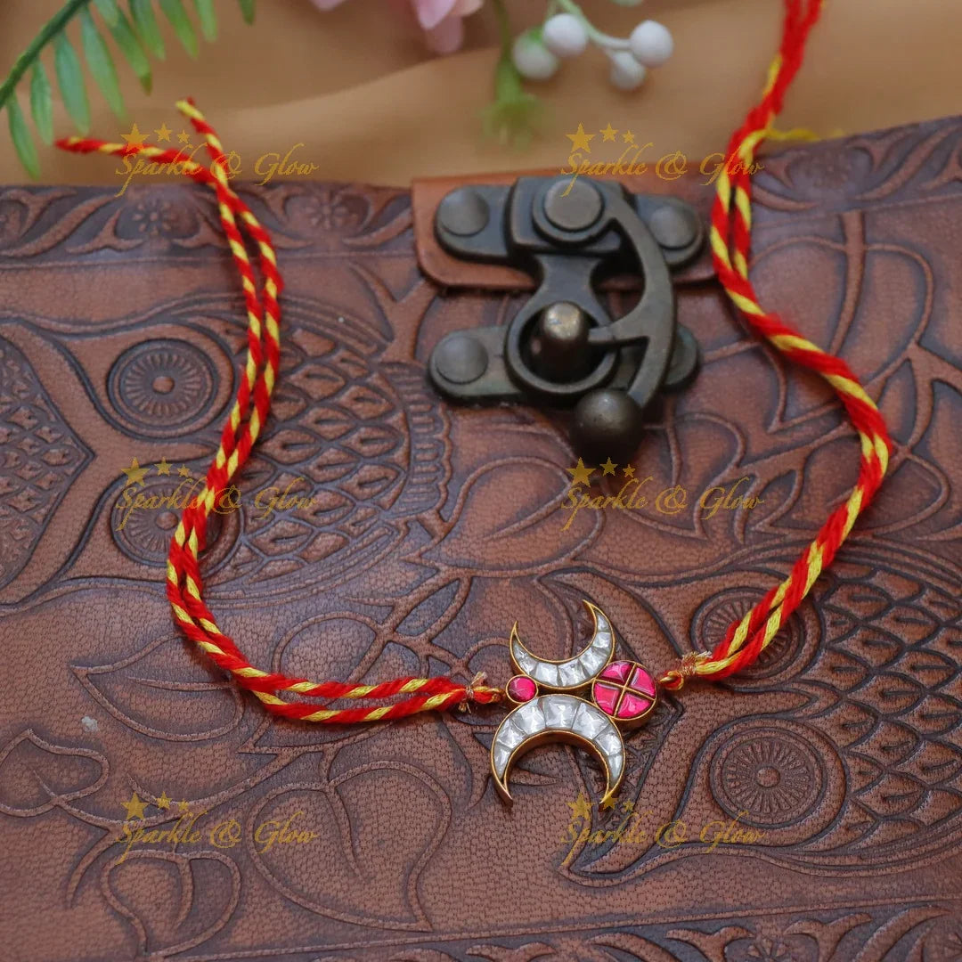 Exquisite Crescent Moon Rakhi with Jadau Kundan Design