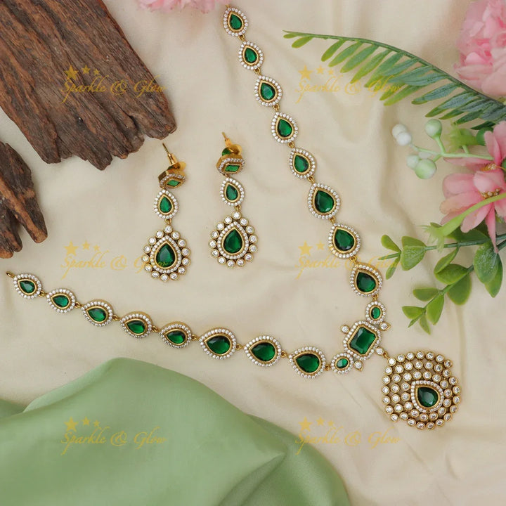 Victorian Bridal Emerald Necklace Set - Sparkle & Glow