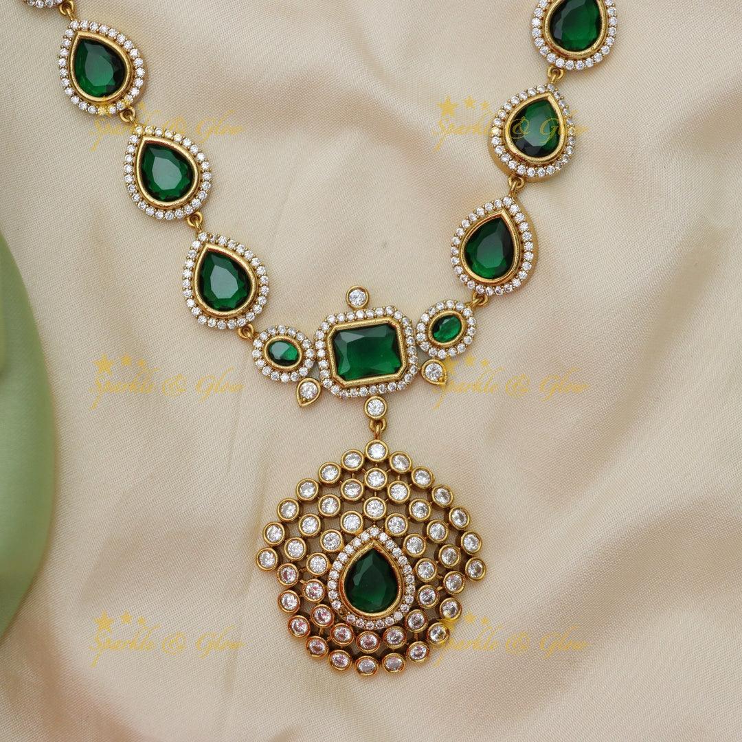Victorian Bridal Emerald Necklace Set - Sparkle & Glow
