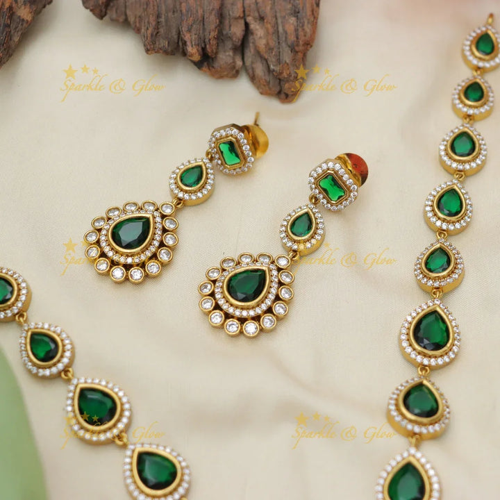 Victorian Bridal Emerald Necklace Set - Sparkle & Glow