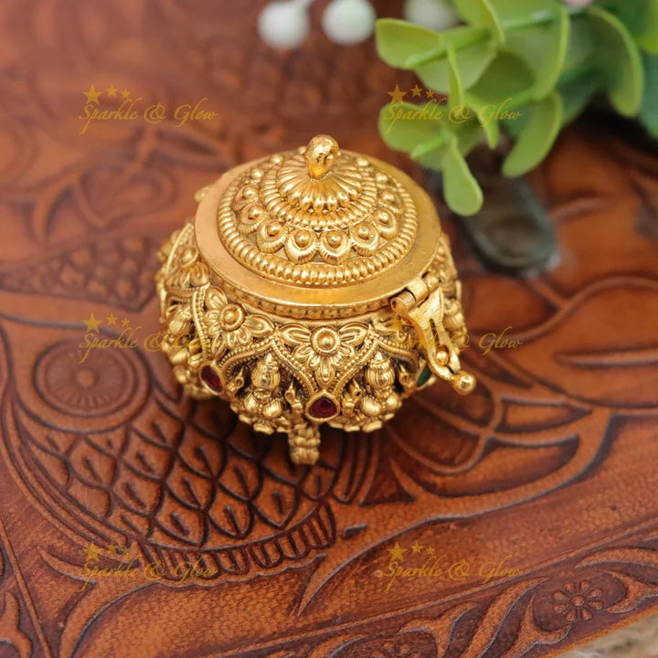 Exquisite Temple Gold Kumkum Box for Festive Celebrations