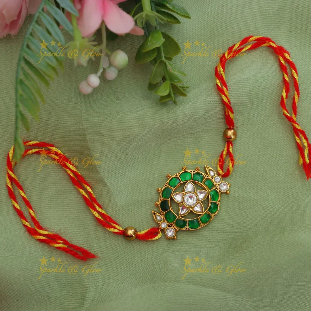 Exquisite Gold-Plated Floral Jadau Rakhi for Festive Joy