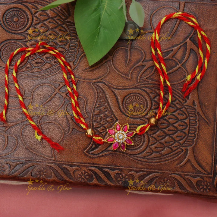 Exquisite Floral Jadau Kundan Rakhi for Festive Elegance
