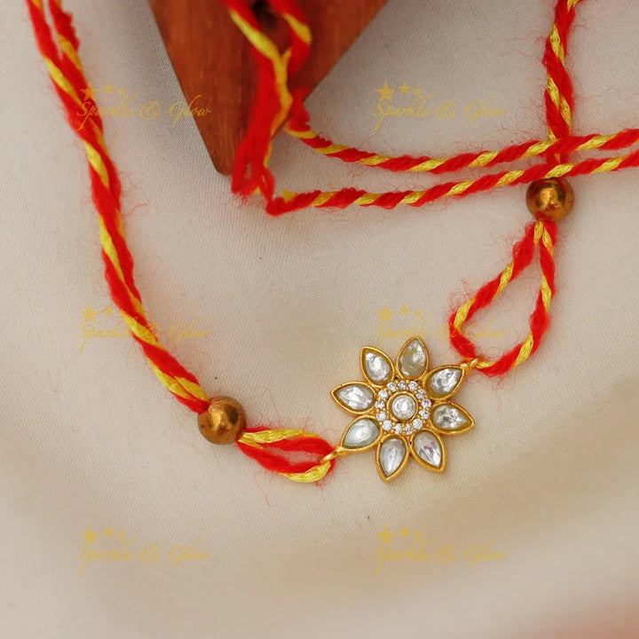 Exquisite Floral Jadau Kundan Rakhi for Festive Elegance