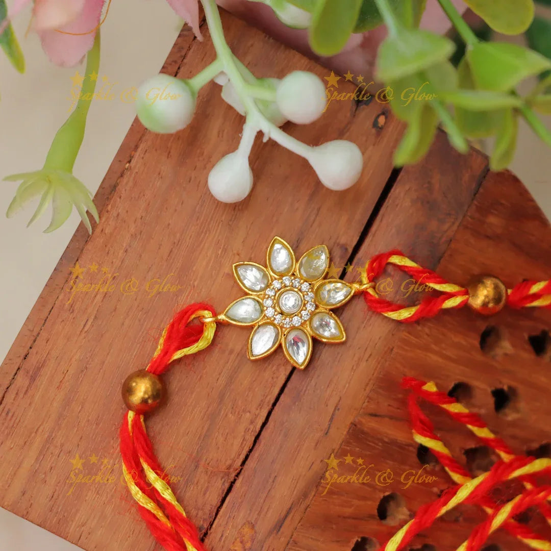 Exquisite Floral Jadau Kundan Rakhi for Festive Elegance