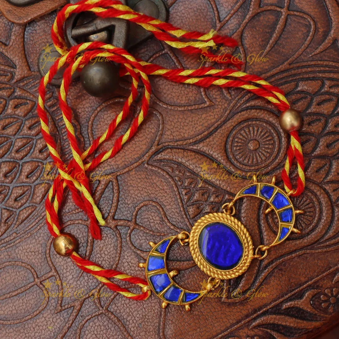 Exquisite Jadau Kundan Rakhi - Moon Design Masterpiece