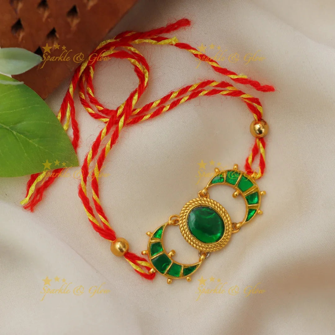 Exquisite Jadau Kundan Rakhi - Moon Design Masterpiece