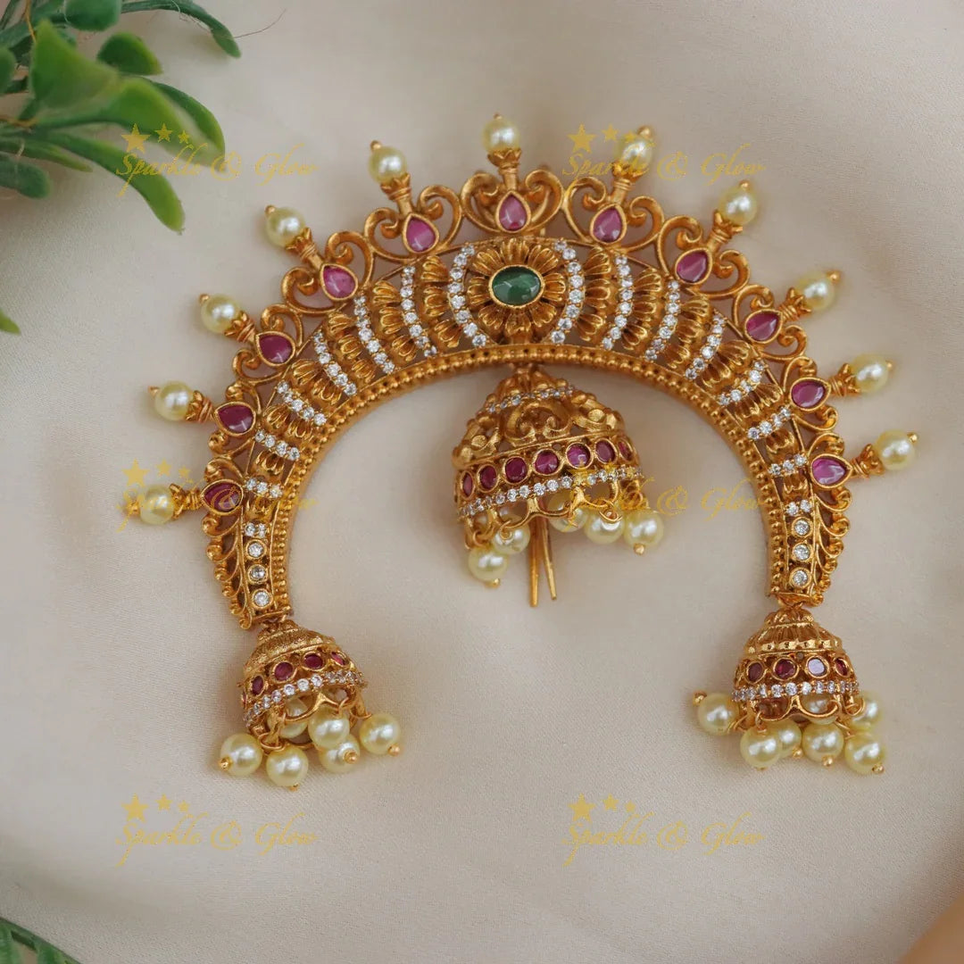 Stunning Indian Bridal Hairpin with Jhumkas & Pearls
