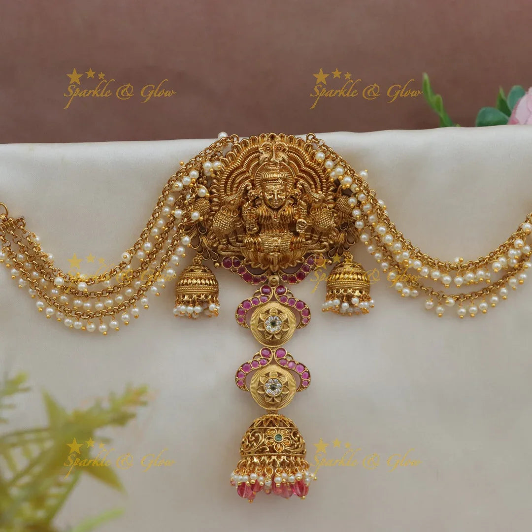 Temple Design Kemp Pearl Jadabilla with Lakshmi Pendant