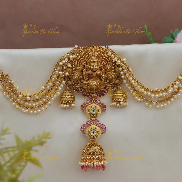 Temple Design Kemp Pearl Jadabilla with Lakshmi Pendant