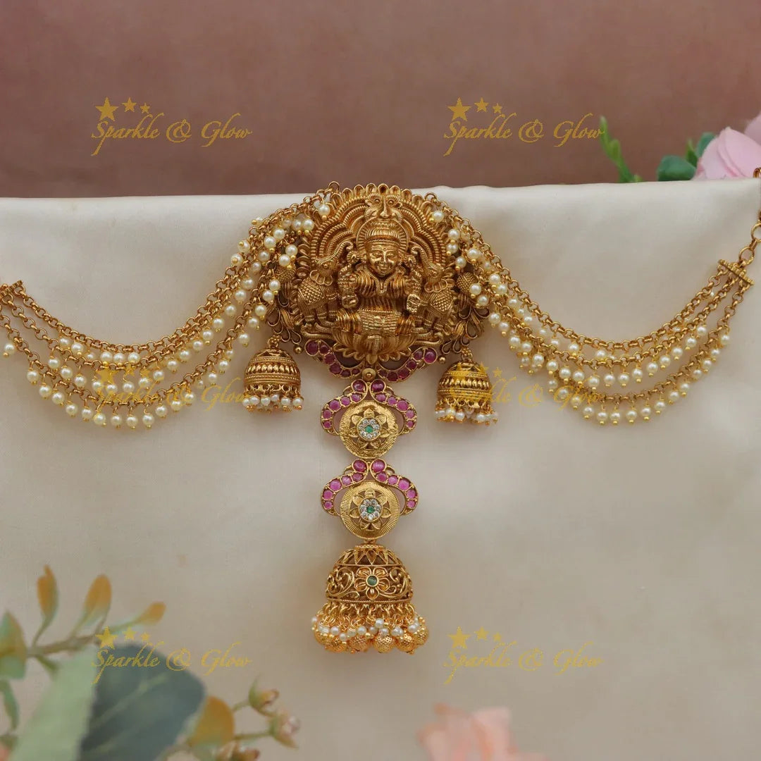 Temple Design Kemp Pearl Jadabilla with Lakshmi Pendant