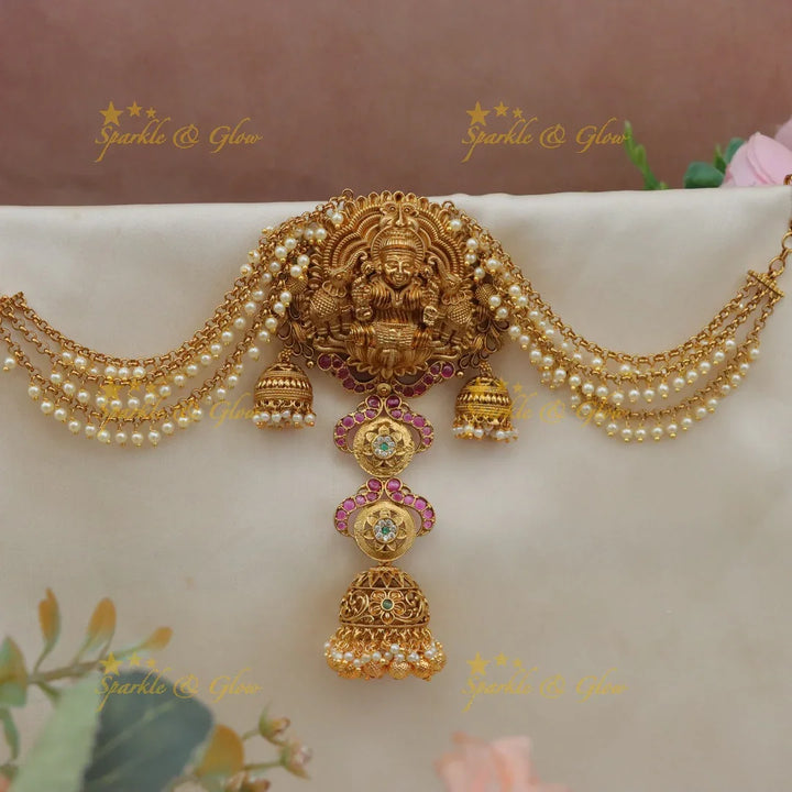 Temple Design Kemp Pearl Jadabilla with Lakshmi Pendant