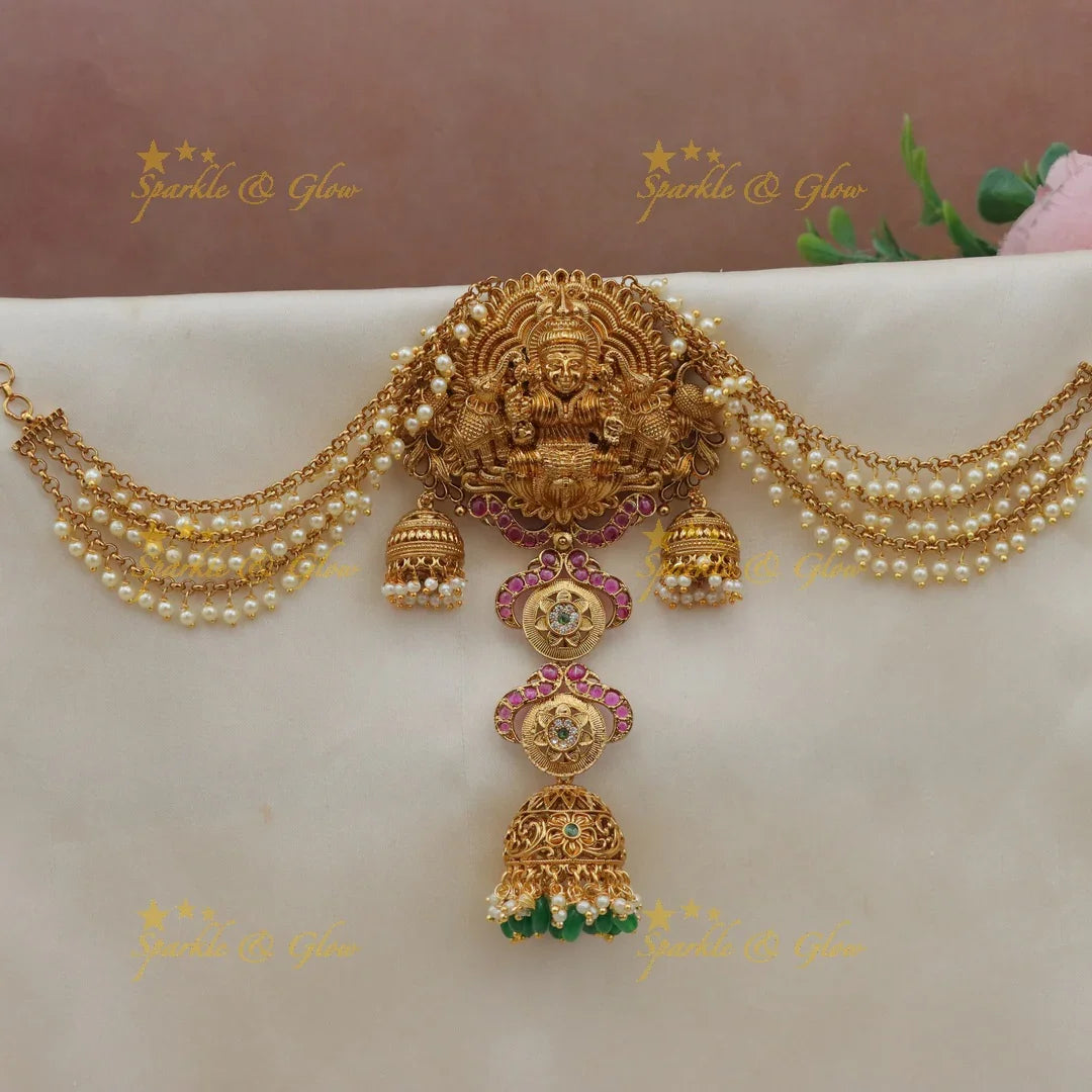 Temple Design Kemp Pearl Jadabilla with Lakshmi Pendant