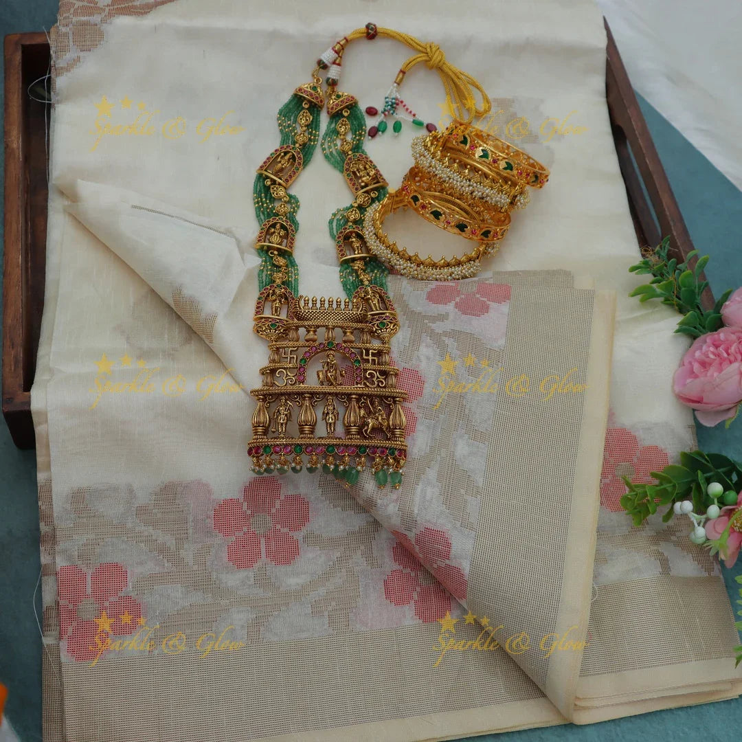 Exquisite Kerala Hibiscus Organza Saree | Sparkle & Glow