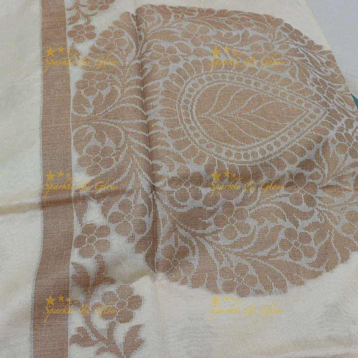 Exquisite Kerala Hibiscus Organza Saree | Sparkle & Glow