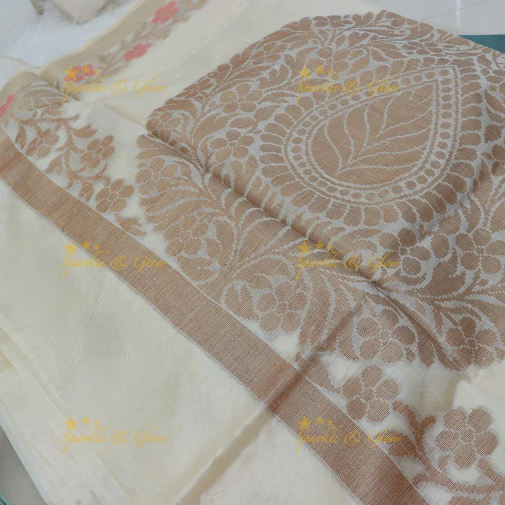 Exquisite Kerala Hibiscus Organza Saree | Sparkle & Glow