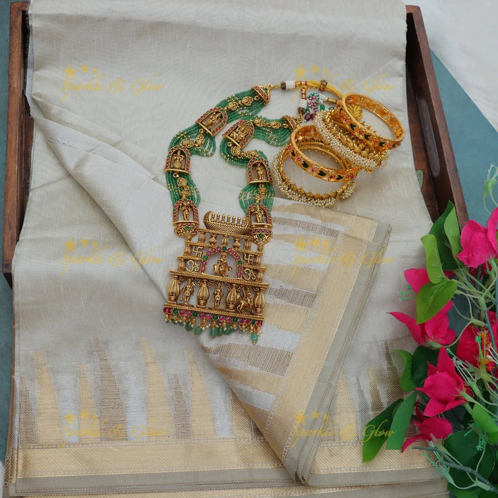 Exquisite Kerala Saree & Blouse – Tissue Elegance