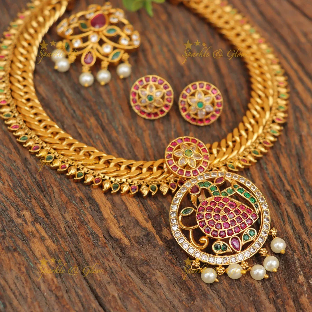 Exquisite Temple Peacock Necklace - Perfect for Special Events